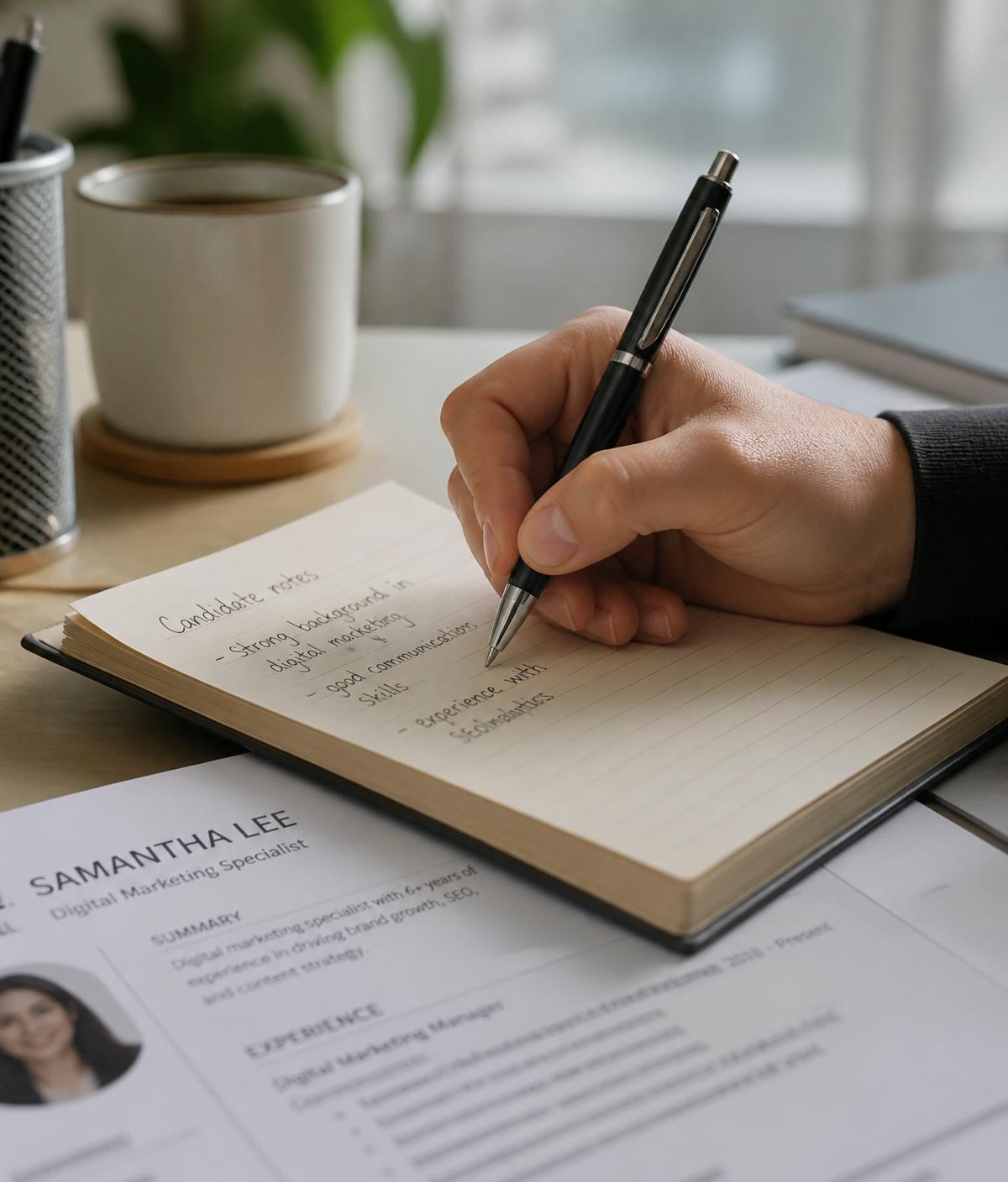 Recruiter making handwritten notes